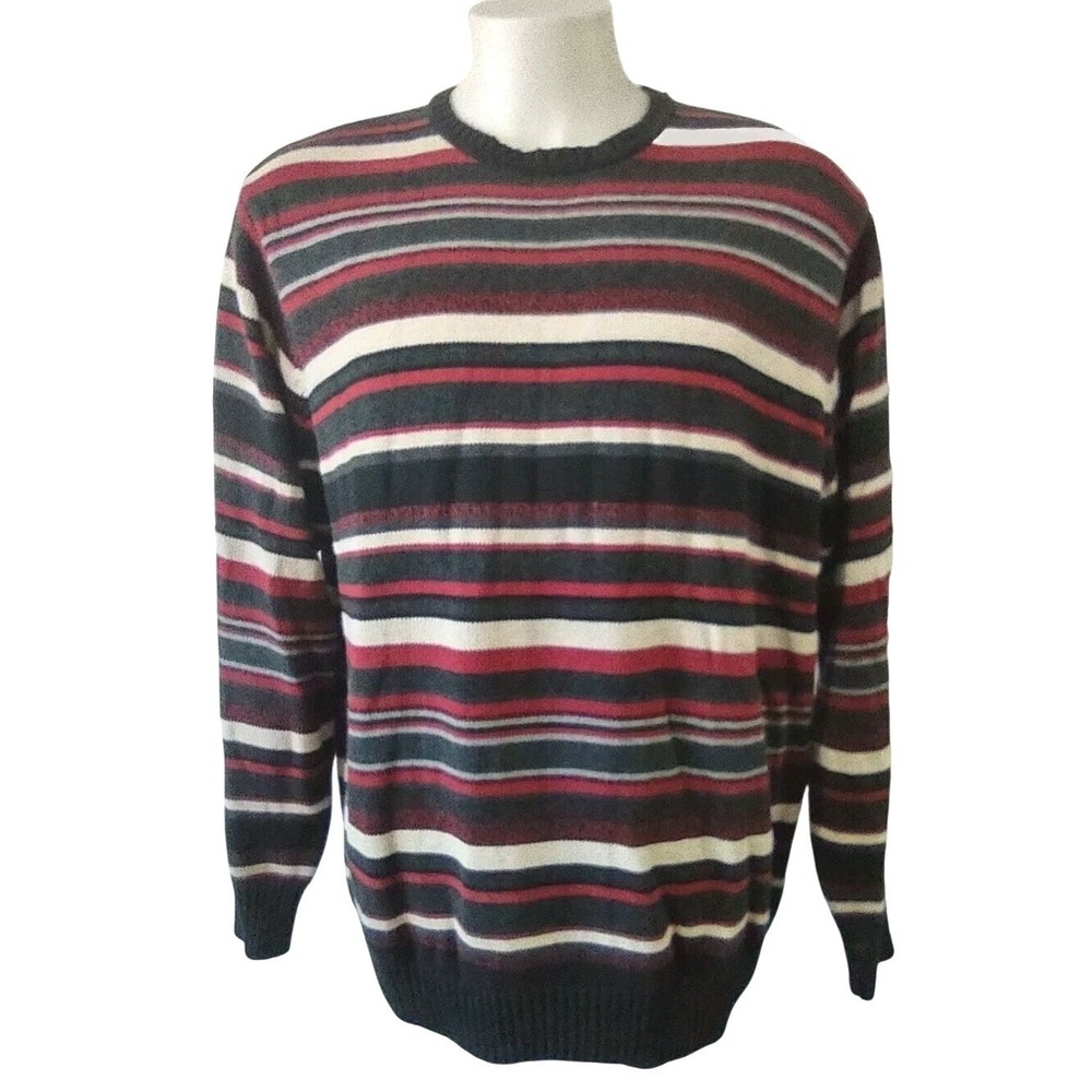 Alexander Julian Sweater XXL Mens Retro Grunge Norm Core Striped Red Black Grey